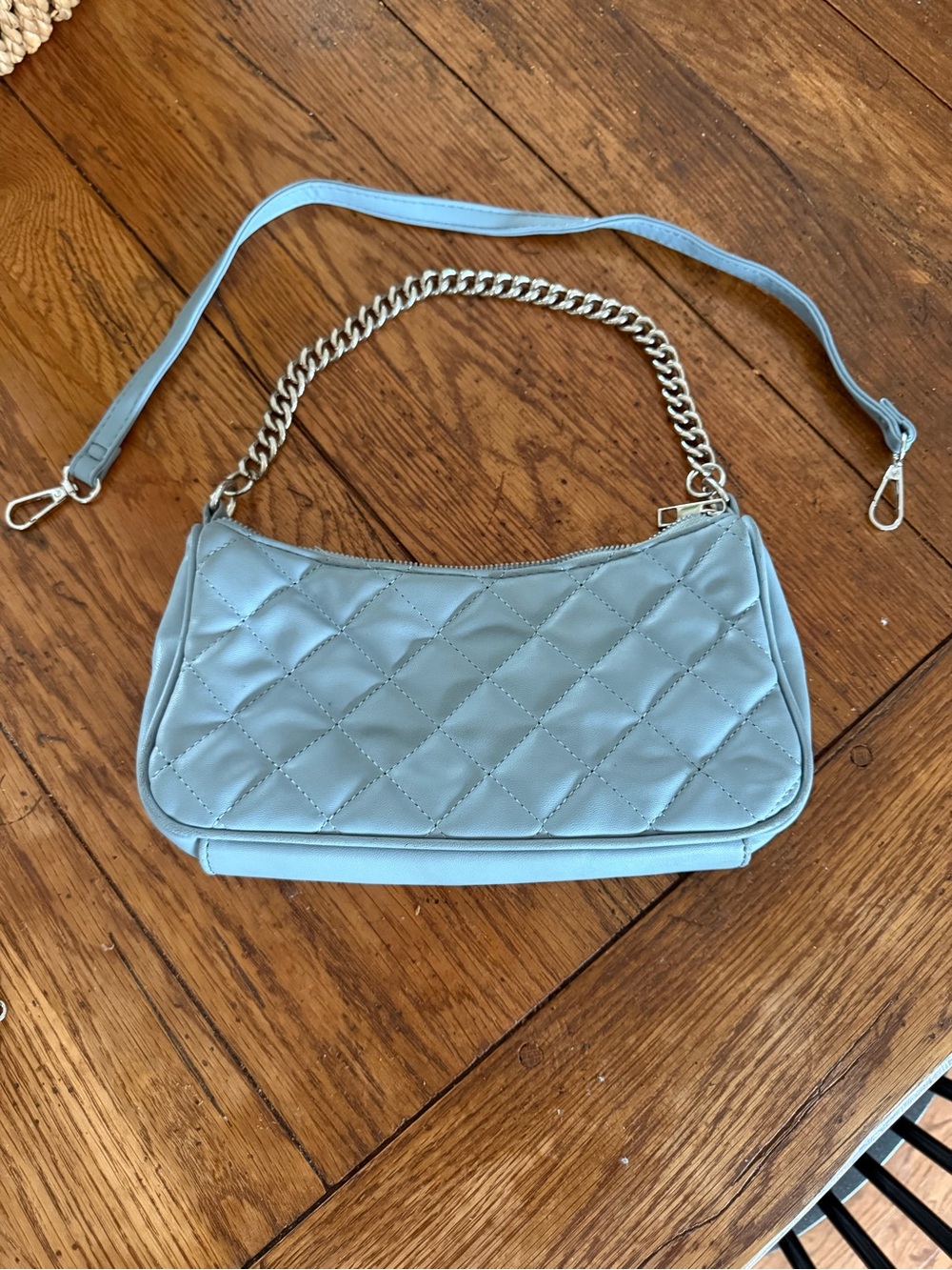 Quilted Light Blue Shoulder Bag with Chain Strap